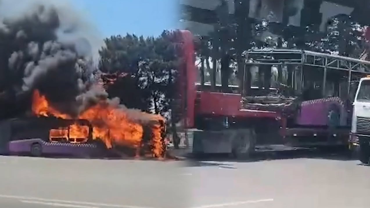 Bakıda avtovağzalın yaxınlığında avtobus yandı - Açıqlama - Video