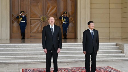 Laos Prezidentinin Bakıda rəsmi qarşılanma mərasimi oldu - FOTOLAR